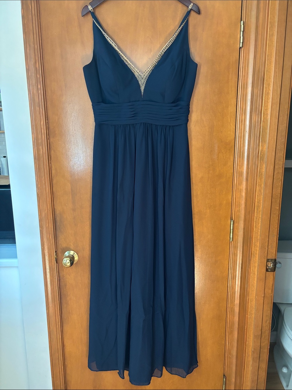 Navy V-Neck Sleeveless Maxi Dress with Lace Inset